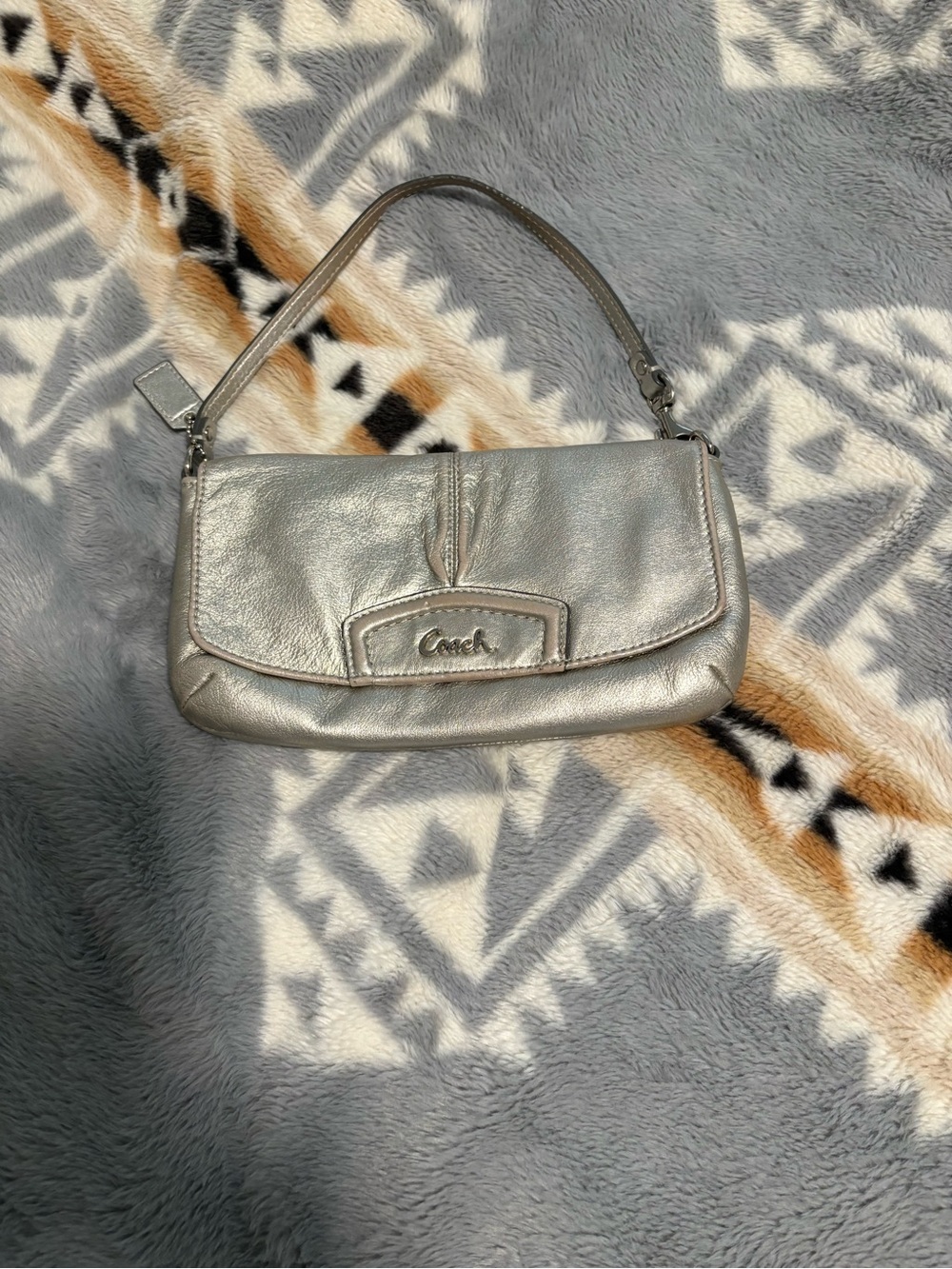 Coach Metallic Silver Leather Shoulder Bag